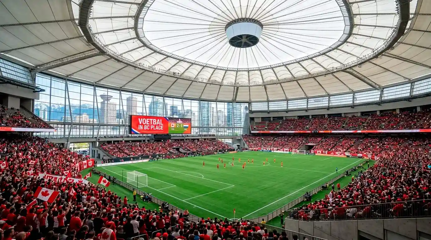BC Place in Vancouver met het intrekbare dak en de skyline van de stad