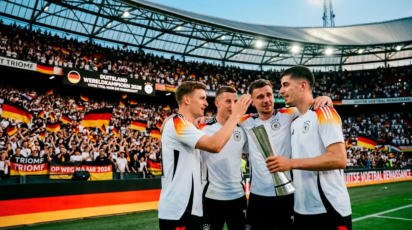 Het Duitse nationale elftal viert een doelpunt tijdens het EK 2024