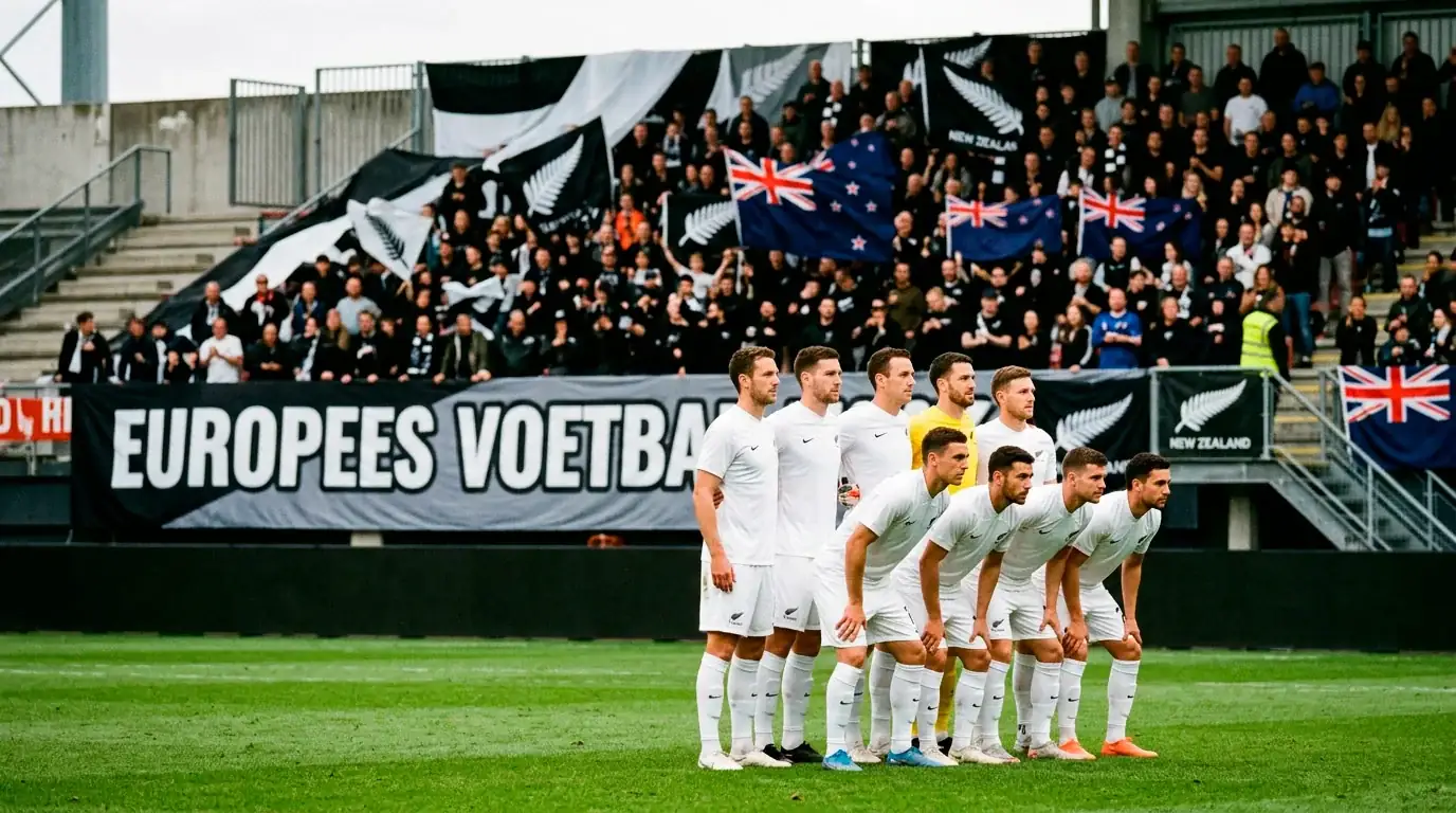 Het Nieuw-Zeelandse nationale elftal All Whites poseert voor een groepsfoto