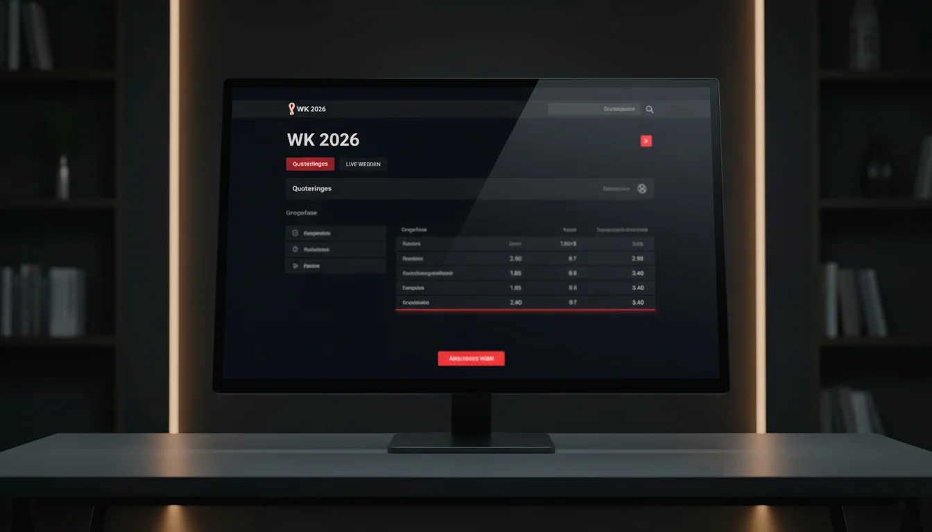 Vergelijking van WK 2026 quoteringen bij verschillende bookmakers met decimale odds op een digitaal scherm